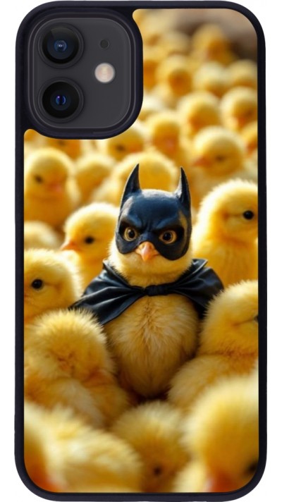 Coque iPhone 12 mini - Silicone rigide noir Easter 2026 Chicken Batman