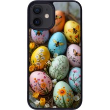 Coque iPhone 12 mini - Silicone rigide noir Easter 2026 Eggs with bees