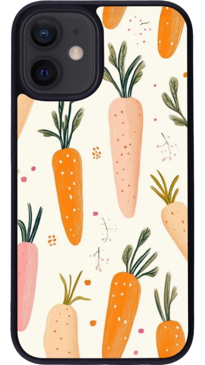 Coque iPhone 12 mini - Silicone rigide noir Easter 2026 Illustration carrots