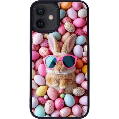 Coque iPhone 12 mini - Silicone rigide noir Easter 2026 Rabbit fun