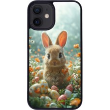 Coque iPhone 12 mini - Silicone rigide noir Easter 2026 Rabbit in the garden