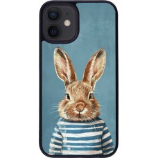 Coque iPhone 12 mini - Silicone rigide noir Easter 2026 Rabbit navy