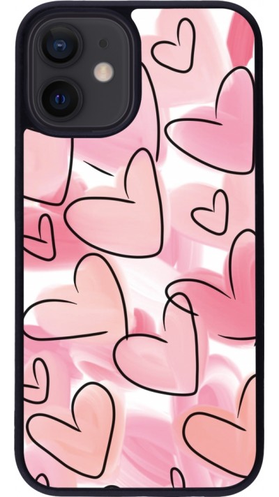Coque iPhone 12 mini - Silicone rigide noir Easter 2023 pink hearts