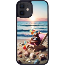 iPhone 12 mini Case Hülle - Silikon schwarz Kackhaufen Emoji auf Liegestuhl