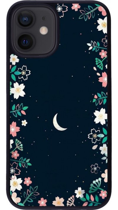 Coque iPhone 12 mini - Silicone rigide noir Flowers space