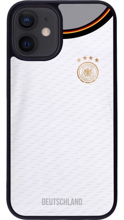 Coque iPhone 12 mini - Silicone rigide noir Maillot de football Allemagne 2022 personnalisable
