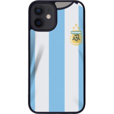 Coque iPhone 12 mini - Silicone rigide noir Maillot de football Argentine 2022 personnalisable