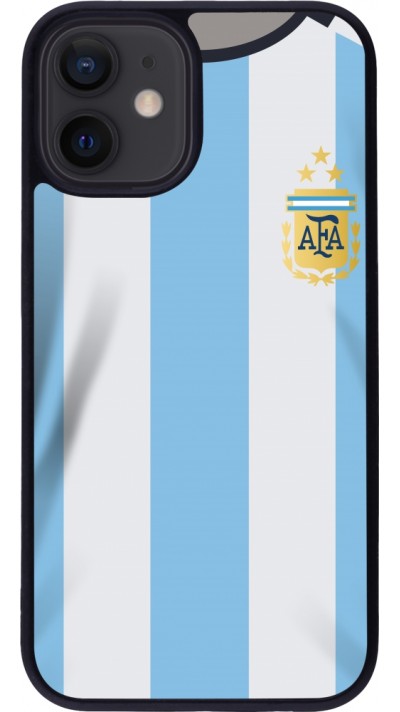 Coque iPhone 12 mini - Silicone rigide noir Maillot de football Argentine 2022 personnalisable