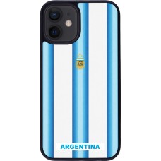 Coque iPhone 12 mini - Silicone rigide noir Maillot de football Argentine 2026 personnalisable