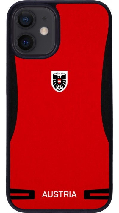 Coque iPhone 12 mini - Silicone rigide noir Maillot de football Autriche 2026 personnalisable