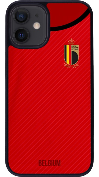 Coque iPhone 12 mini - Silicone rigide noir Maillot de football Belgique 2022 personnalisable