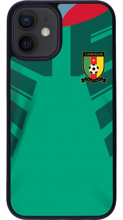 Coque iPhone 12 mini - Silicone rigide noir Maillot de football Cameroun 2022 personnalisable