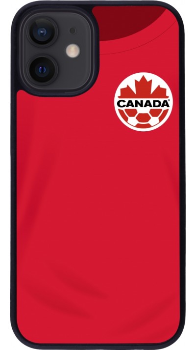 Coque iPhone 12 mini - Silicone rigide noir Maillot de football Canada 2022 personnalisable