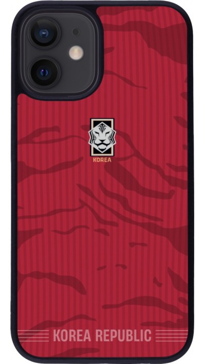 Coque iPhone 12 mini - Silicone rigide noir Maillot de football Corée du Sud 2026 personnalisable