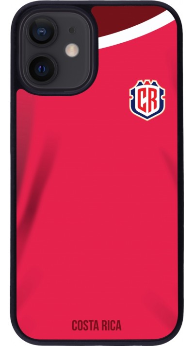 Coque iPhone 12 mini - Silicone rigide noir Maillot de football Costa Rica 2022 personnalisable