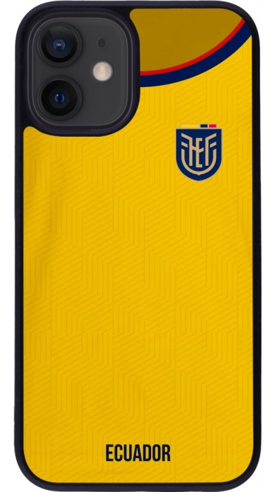 Coque iPhone 12 mini - Silicone rigide noir Maillot de football Equateur 2022