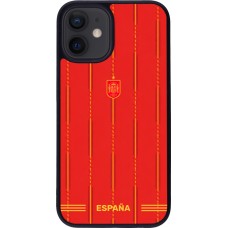 Coque iPhone 12 mini - Silicone rigide noir Maillot de football Espagne 2026 personnalisable