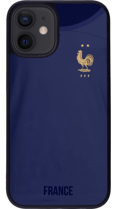 Coque iPhone 12 mini - Silicone rigide noir Maillot de football France 2022 personnalisable
