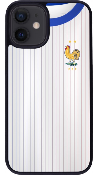 Coque iPhone 12 mini - Silicone rigide noir Maillot de football France Extérieur personnalisable