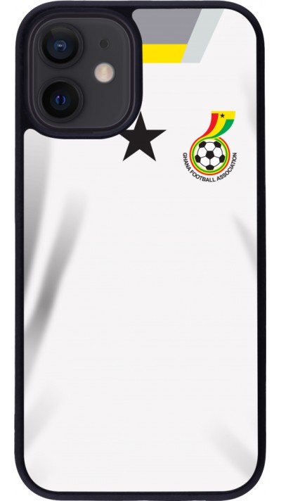 Coque iPhone 12 mini - Silicone rigide noir Maillot de football Ghana 2022 personnalisable