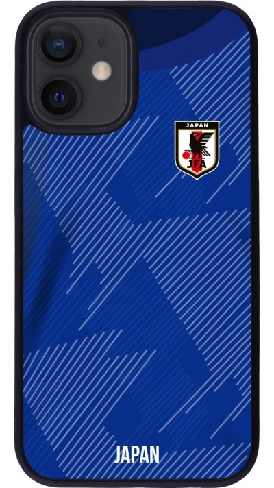 Coque iPhone 12 mini - Silicone rigide noir Maillot de football Japon 2022 personnalisable