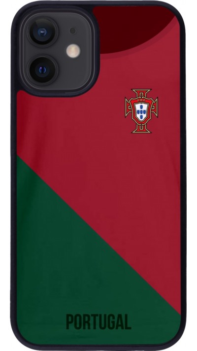Coque iPhone 12 mini - Silicone rigide noir Maillot de football Portugal 2022