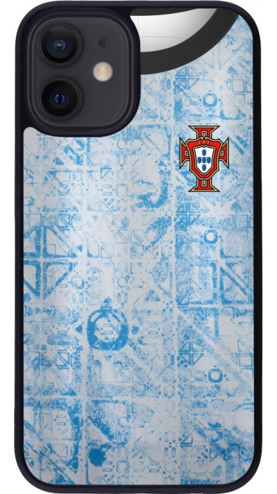 Coque iPhone 12 mini - Silicone rigide noir Maillot de football Portugal Extérieur personnalisable