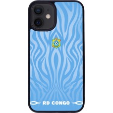 Coque iPhone 12 mini - Silicone rigide noir Maillot de football RD Congo 2026 personnalisable