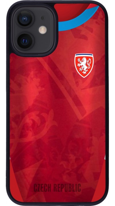 Coque iPhone 12 mini - Silicone rigide noir Maillot de football République Tchèque personnalisable