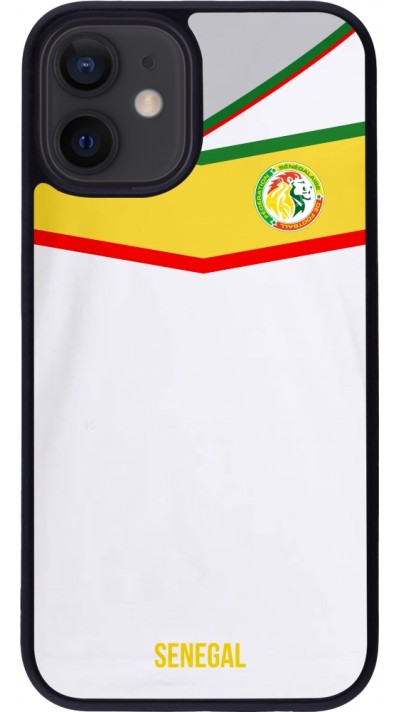 Coque iPhone 12 mini - Silicone rigide noir Maillot de football Senegal 2022 personnalisable