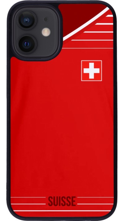 Coque iPhone 12 mini - Silicone rigide noir Football shirt Switzerland 2022