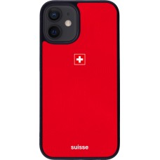 Coque iPhone 12 mini - Silicone rigide noir Maillot de football Suisse 2026 personnalisable