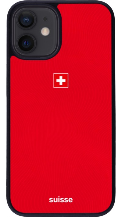 Coque iPhone 12 mini - Silicone rigide noir Maillot de football Suisse 2026 personnalisable