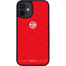 Coque iPhone 12 mini - Silicone rigide noir Maillot de football Tunisie 2026 personnalisable