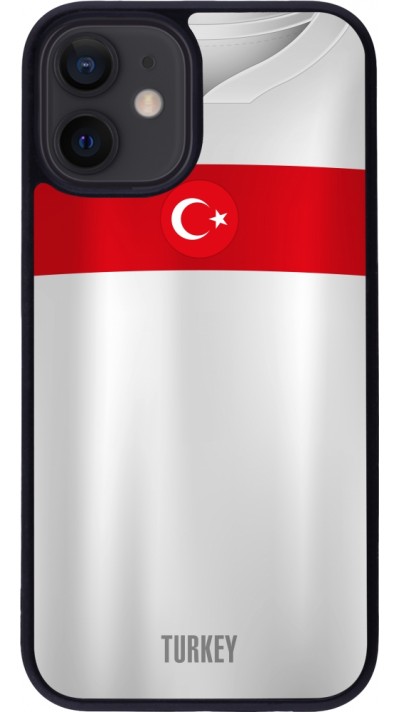 Coque iPhone 12 mini - Silicone rigide noir Maillot de football Turquie personnalisable