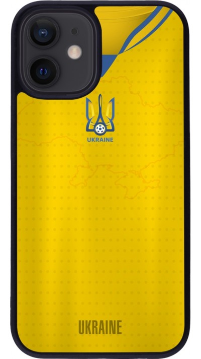 Coque iPhone 12 mini - Silicone rigide noir Maillot de football Ukraine