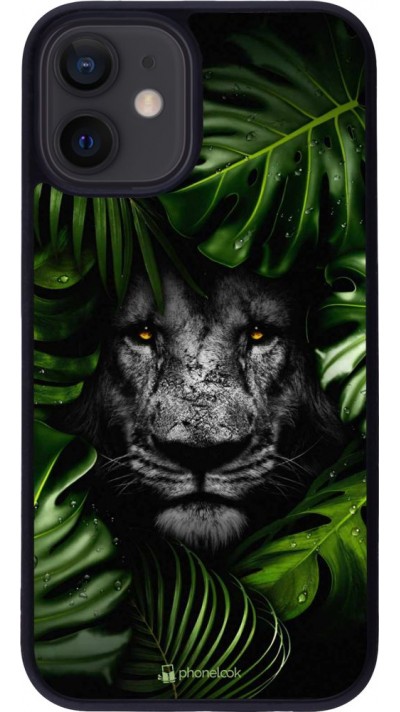 Coque iPhone 12 mini - Silicone rigide noir Forest Lion