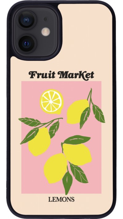 Coque iPhone 12 mini - Silicone rigide noir Fruit market lemons 2026