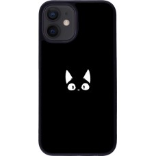Coque iPhone 12 mini - Silicone rigide noir Funny cat on black