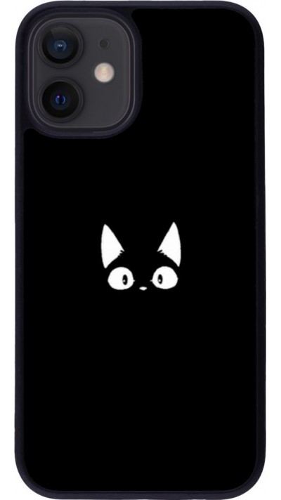 Coque iPhone 12 mini - Silicone rigide noir Funny cat on black