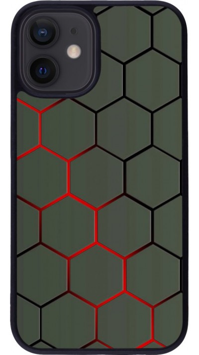 Coque iPhone 12 mini - Silicone rigide noir Geometric Line red