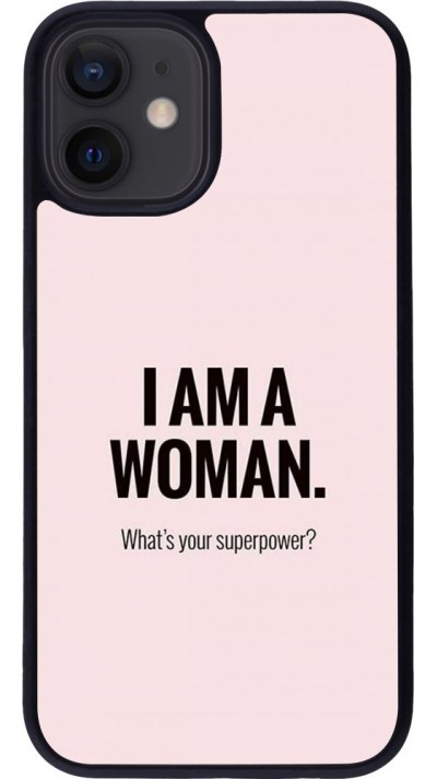 Coque iPhone 12 mini - Silicone rigide noir I am a woman