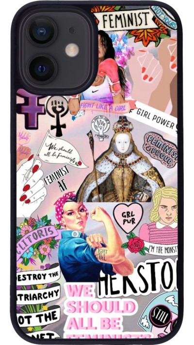 Coque iPhone 12 mini - Silicone rigide noir Girl Power Collage