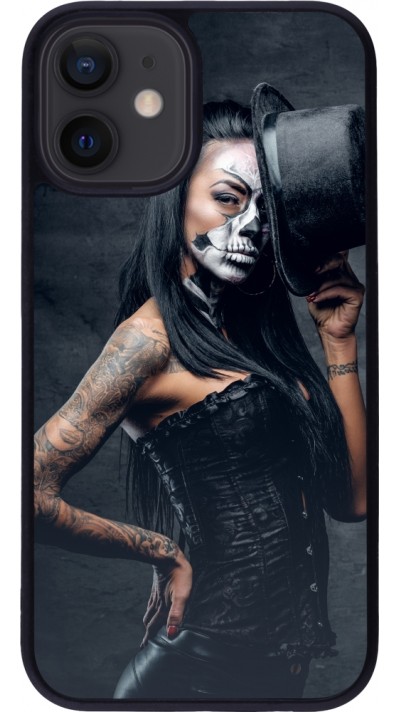 Coque iPhone 12 mini - Silicone rigide noir Halloween 22 Tattooed Girl