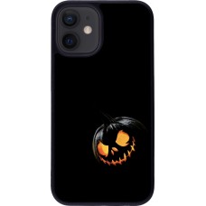 Coque iPhone 12 mini - Silicone rigide noir Halloween 2023 discreet pumpkin
