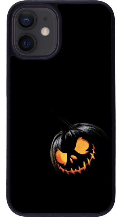 Coque iPhone 12 mini - Silicone rigide noir Halloween 2023 discreet pumpkin