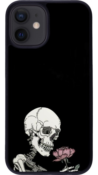 Coque iPhone 12 mini - Silicone rigide noir Halloween 2023 rose and skeleton