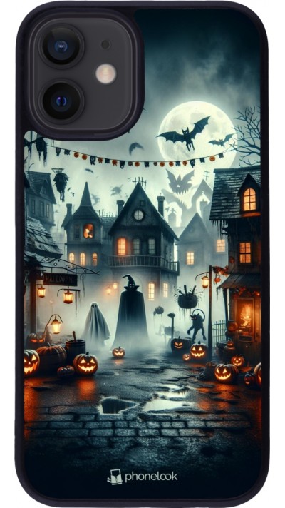 Coque iPhone 12 mini - Silicone rigide noir Halloween Spookville