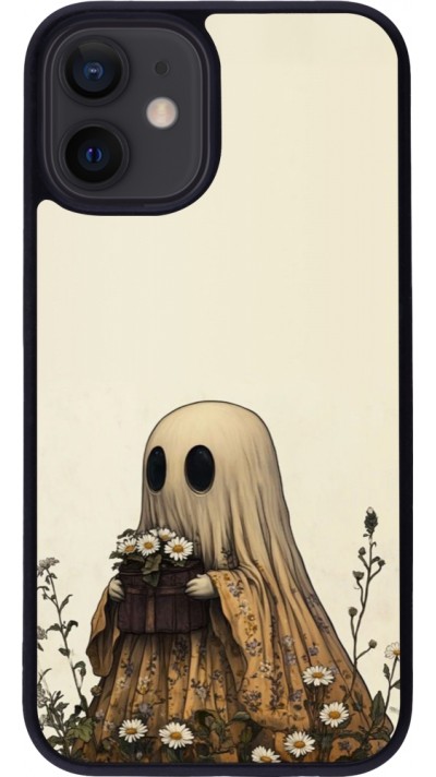 Coque iPhone 12 mini - Silicone rigide noir Halloween 2025 Ghost gardener