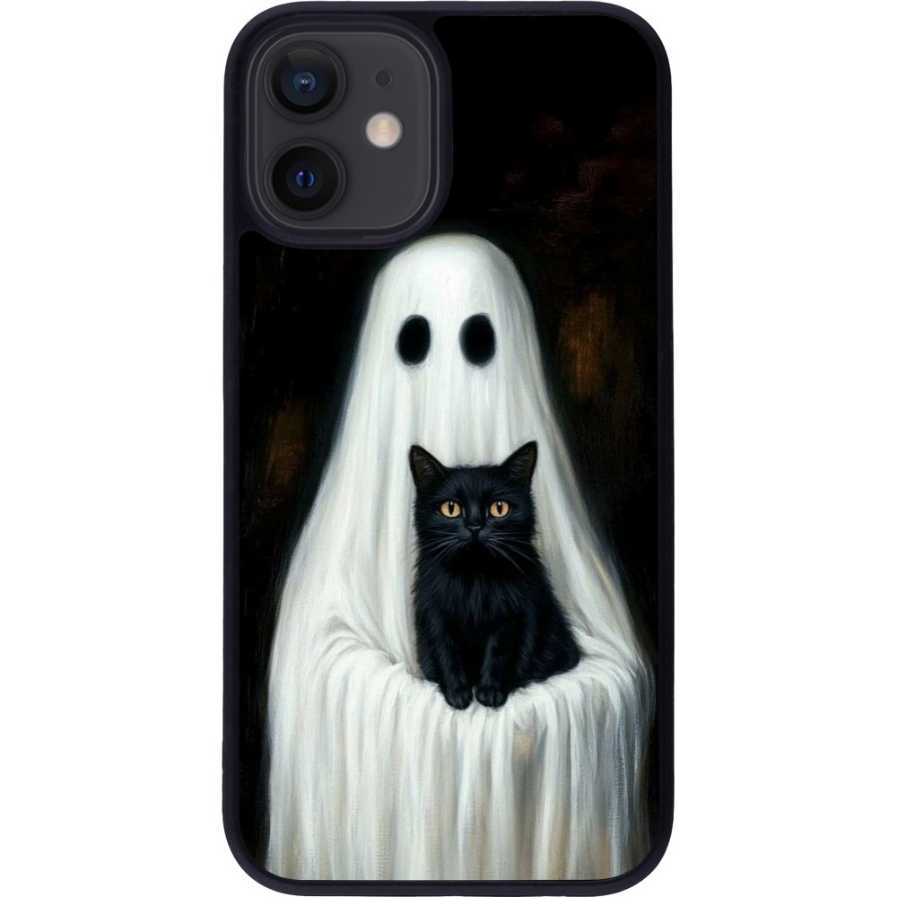 iPhone 12 mini Case Hülle - Silikon schwarz Halloween 2025 Ghost with black cat